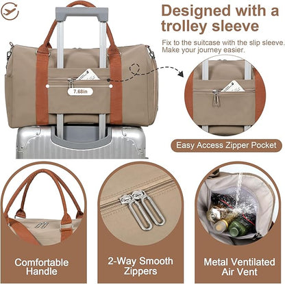 FIORETTO Womens Gym Tote Duffle Weekender Bag with Wet Pocket & Shoe Compartment, Ideal for Travel