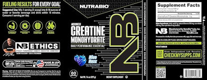 NutraBio Pure Micronized Creatine Monohydrate Powder Supplement, Blue Razz Burst(300 g) - Supports
