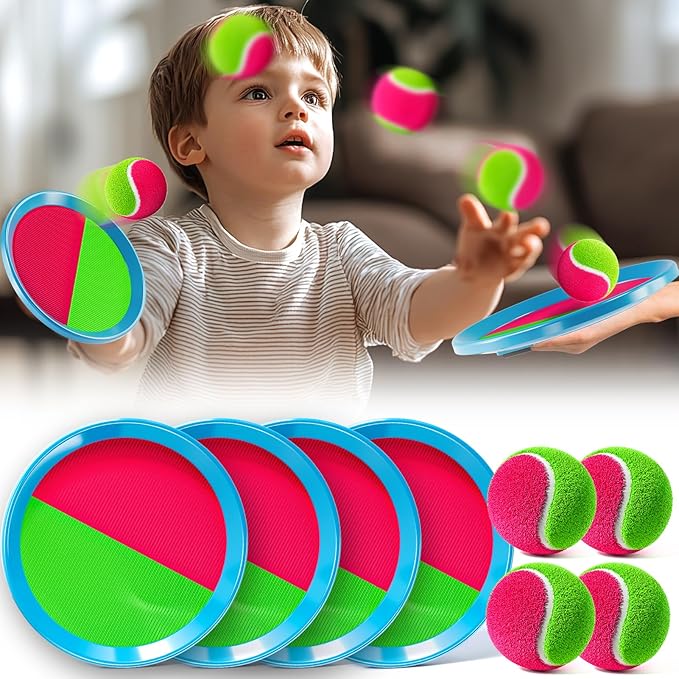 Toss and Catch Ball Game Set, Beach Outdoor Toys for Kids Boys with Paddle, Balls and Storage Bag