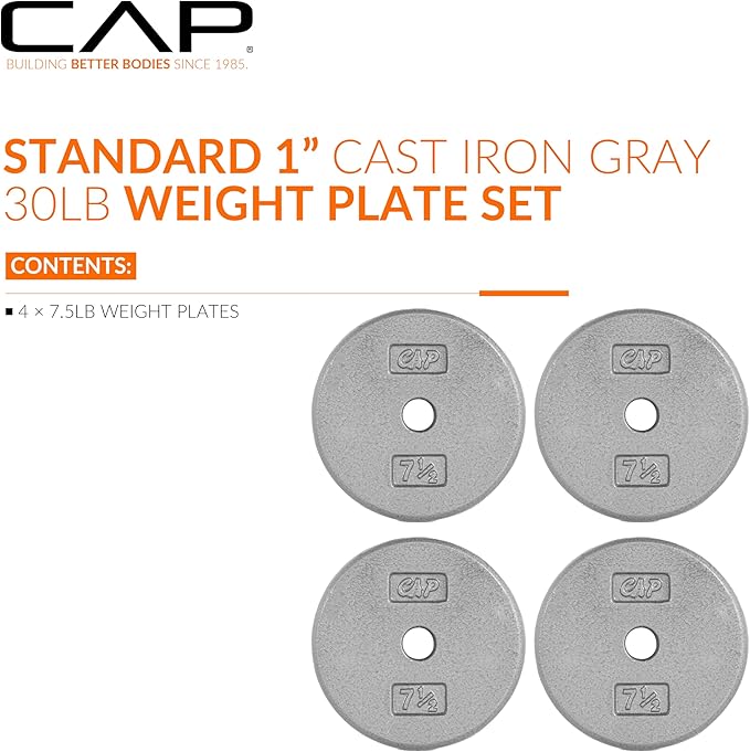 CAP Barbell Standard 1-Inch Cast Iron Weight Plates - Singles & Sets | 1.25-50 lbs | Multiple