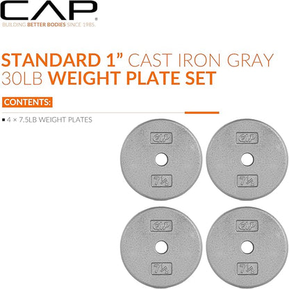 CAP Barbell Standard 1-Inch Cast Iron Weight Plates - Singles & Sets | 1.25-50 lbs | Multiple