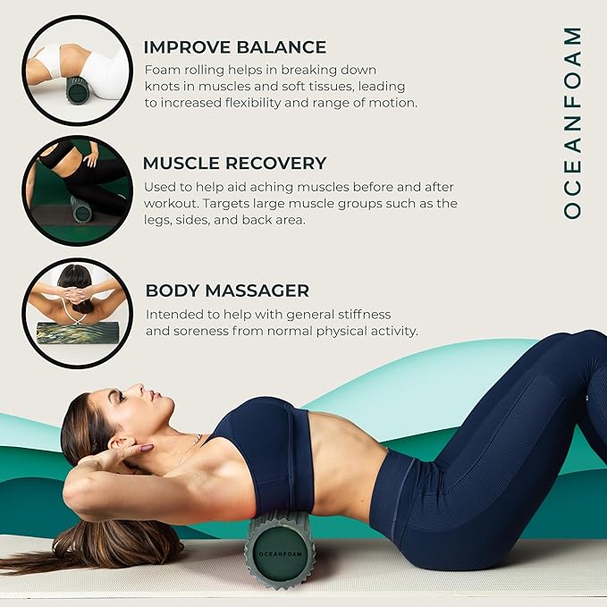 Oceanfoam Tidal Roller - Hunter, Gold & Natural Marbled - Muscle Massage Foam Roller for Back Pain