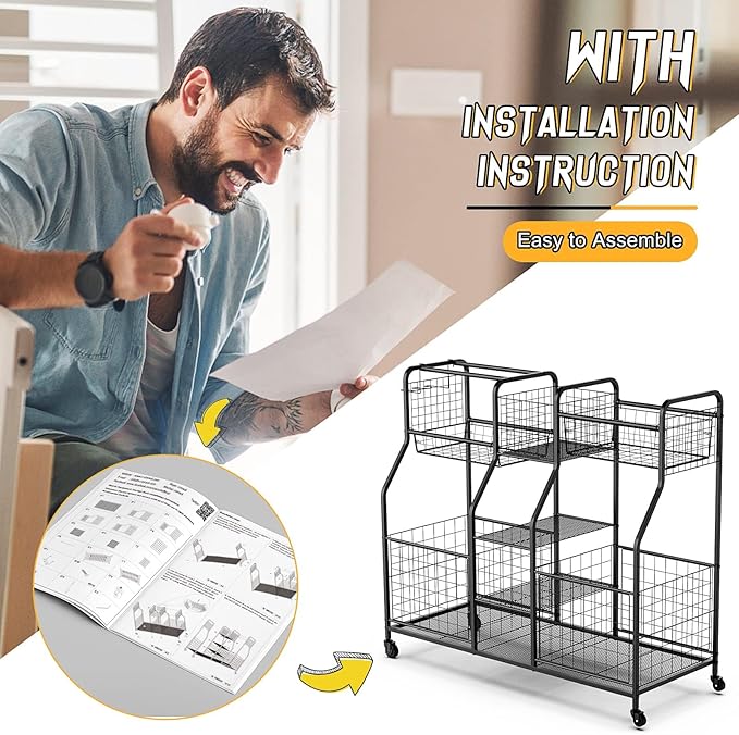 Garage Sports Equipment Organizer - Ball Storage Rack with Elastic Rope or Wire Mesh,Garage