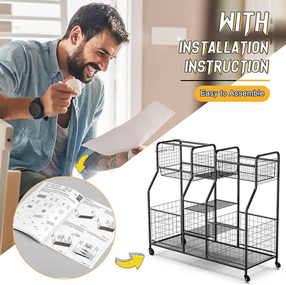 Garage Sports Equipment Organizer - Ball Storage Rack with Elastic Rope or Wire Mesh,Garage