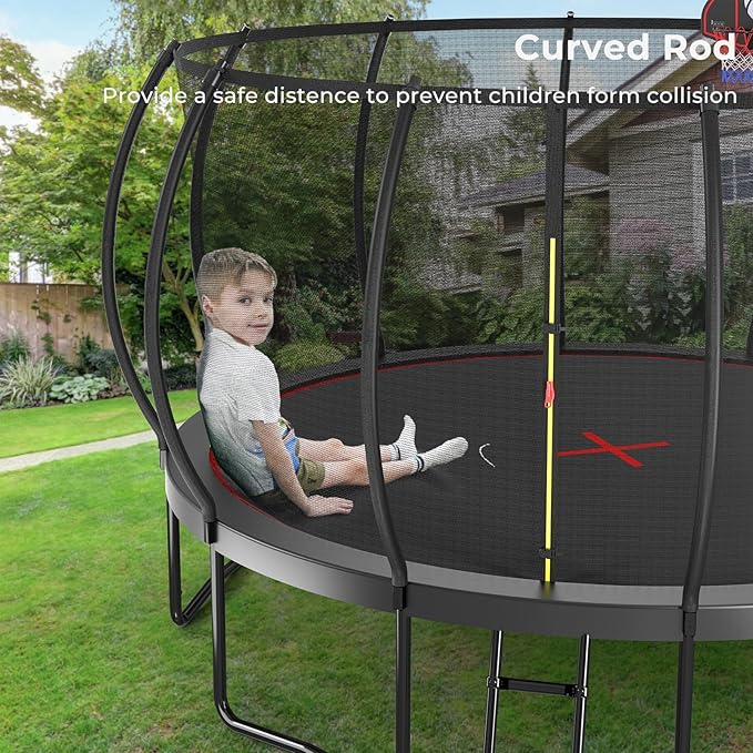 12 14 15 16FT Trampoline Outdoor with Basketball Hoop, Trampoline with Lights for Kids and Adults