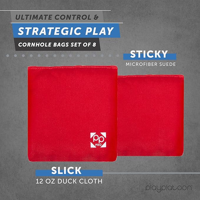 Professional Cornhole Bags - Set of 8 Regulation All Weather Double Sided - Sticky Side/Slick Side