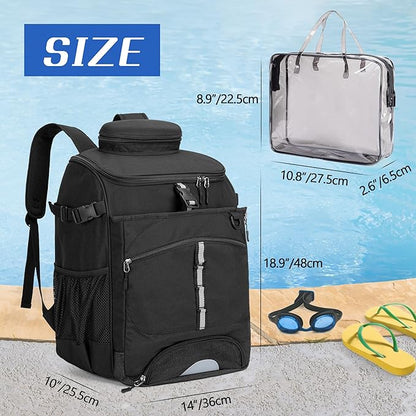 Swim Backpack for Swimmers, Swim Equipment Bag with Additional PVC Transparent Bag for Workout