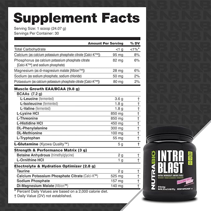 NutraBio Intra Blast Bcaa Powder Amino Acid Supplement, Electrolyte & Hydration Blend, Intra, Pre