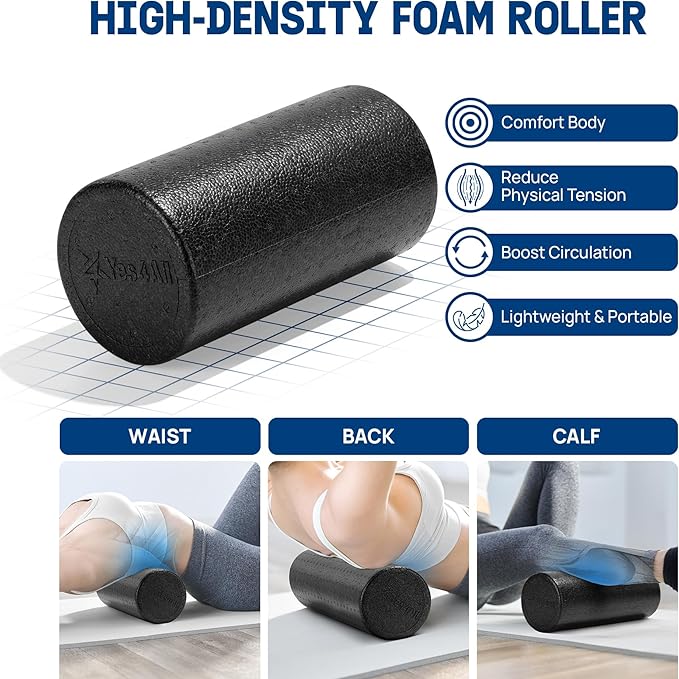 Yes4All High-Density EPP Round Back Roller Foam, Exercise Foam Roller for Yoga, Pilates &