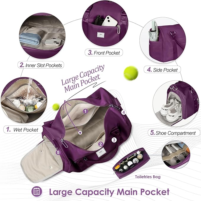 FIORETTO Womens Gym Tote Duffle Bag with Toiletry Bag, Sports Duffel Overnight Hospital Workout