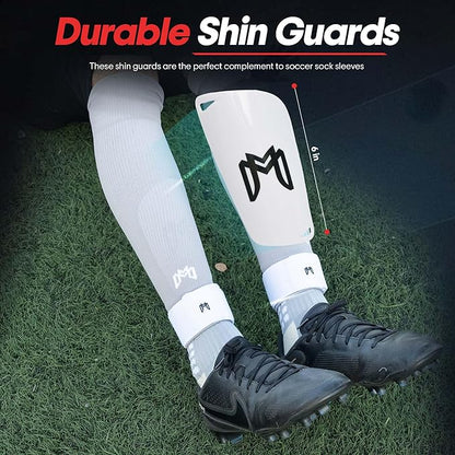 Soccer Grip Socks, Shin Guards, Pre Cut Sock Sleeves, and Guard Straps Bundle Pack - Essential