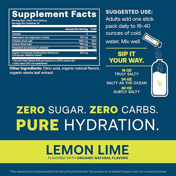 True Grace ElectroMag - 16 Stick Packs - Lemon Lime - Electrolyte Powder for Rapid Hydration