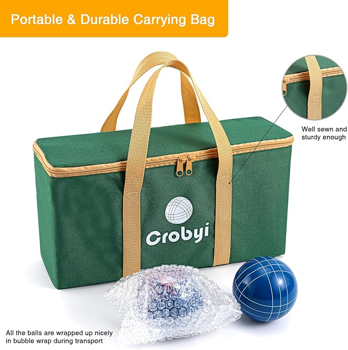 Bocce Balls Set, 90mm Regulation Size and Weight, Durable Beach/Yard/Lawn Game for Kids, Adults and