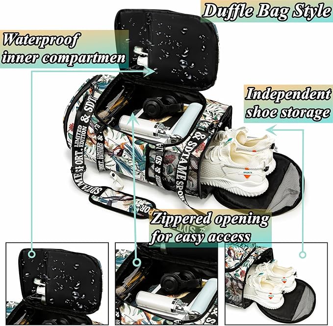 Gym Duffle Bag Backpack with Shoe Compartment,4 ways Travel Backpack for Women and