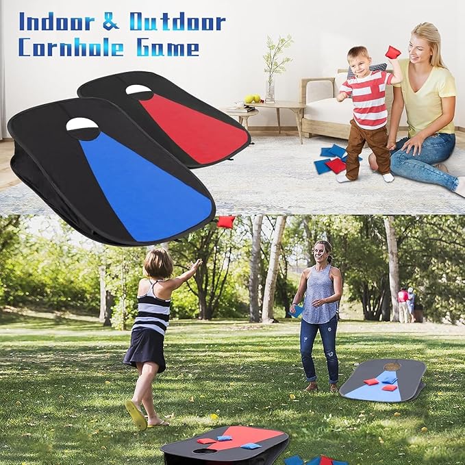 Portable PVC Framed Cornhole Game Set with 2 Collapsible Cornhole Boards, 8 Bean Bags and Carrying
