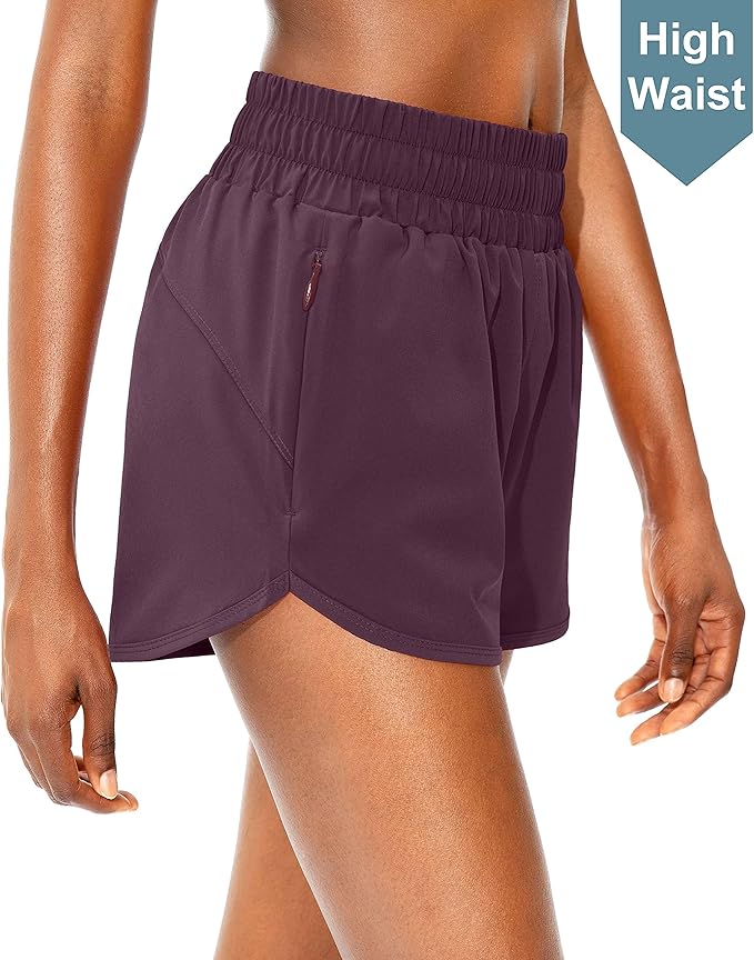 SANTINY Women's Running Shorts with Zip Pockets High Waisted Athletic Workout Gym Shorts for Women
