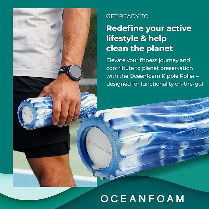 Oceanfoam Ripple Travel Foam Roller (11" x 3.35") Firm Mini Foam Roller for Physical Therapy, Deep