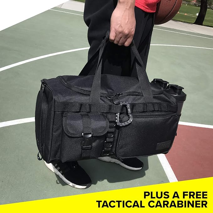 Fitdom 20" 32L Tactical Black Gym Duffle Bag with Shoe Compartment. Best Workout Bag For Men &