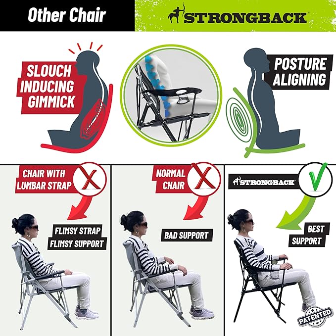 STRONGBACK Camping Chair Guru Heavy Duty Camping Chairs with Lumbar Support - Backpack Folding Camp