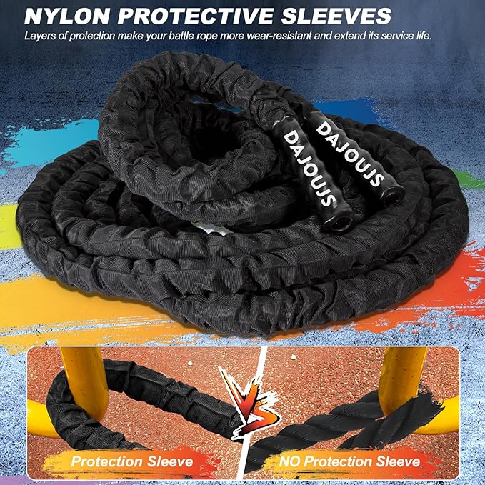 Battle Rope Workout Equipment 1.5 Inch Diameter 30FT Exercise Heavy Weighted Diameter Battle Rope