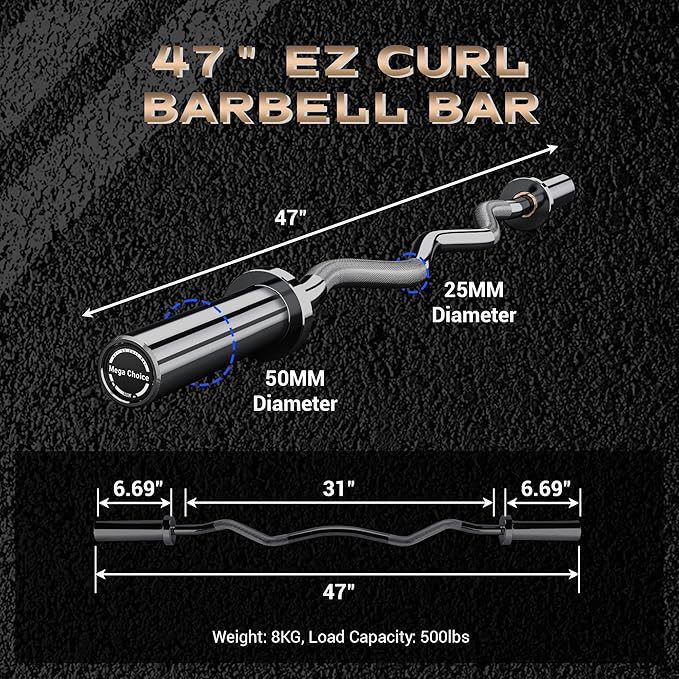 Barbell Bar for Weightlifting - 7FT Heavy Duty (1500LB/700LB), 4FT Short (500LB), 47" EZ Curl Bar