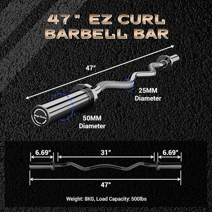 Barbell Bar for Weightlifting - 7FT Heavy Duty (1500LB/700LB), 4FT Short (500LB), 47" EZ Curl Bar