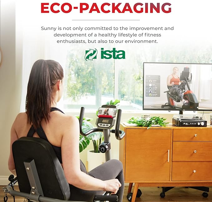 Sunny Health & Fitness Smart Indoor Recumbent Bike Trainer, Home Full Body Workout & Cardio Cycling