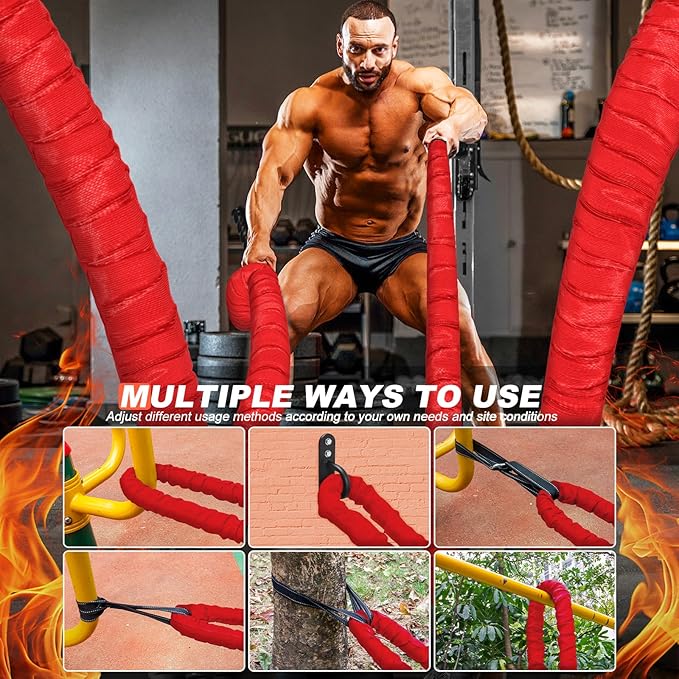 Battle Ropes for Home Gym, Exercise Rope 1.26/1.5inch, 30 40FT Heavy Battle Rope Weighted Battle