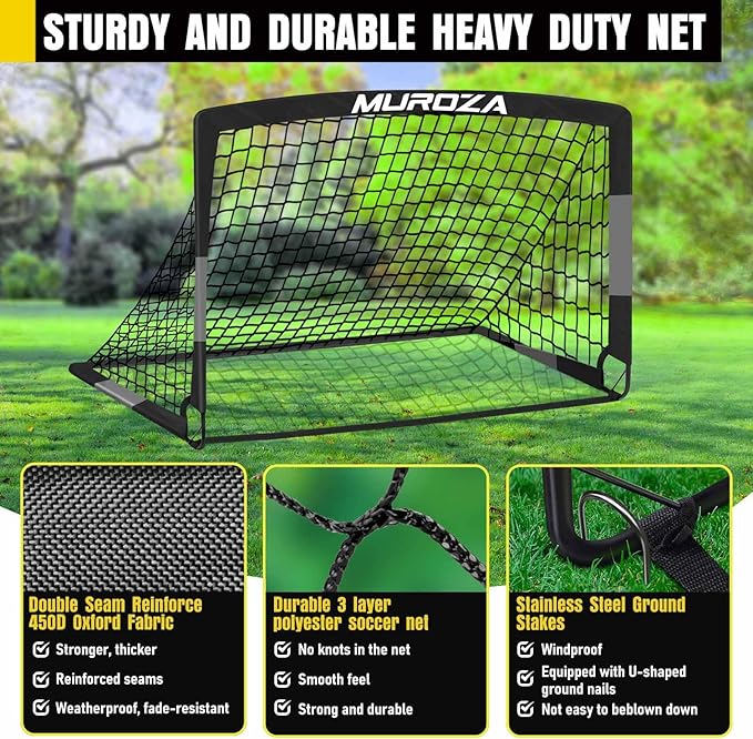 Soccer Goal, Kids Soccer Goals for Backyard Set, 2 Pack of Portable Pop Up Soccer Net with Soccer