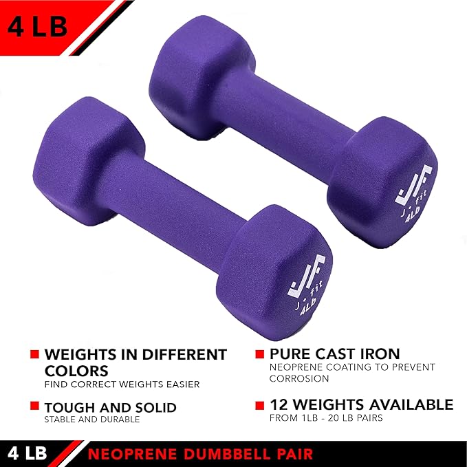 JFIT Dumbbell Pairs or Sets – Neoprene & Vinyl Coated Hand Weights for Home Gym, Strength Training