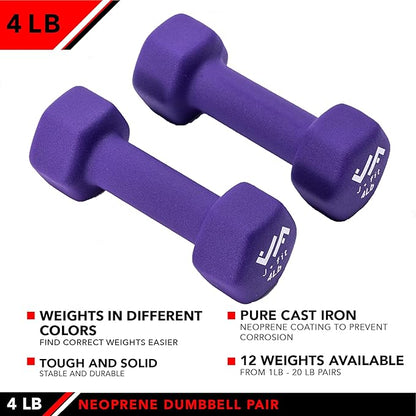 JFIT Dumbbell Pairs or Sets – Neoprene & Vinyl Coated Hand Weights for Home Gym, Strength Training