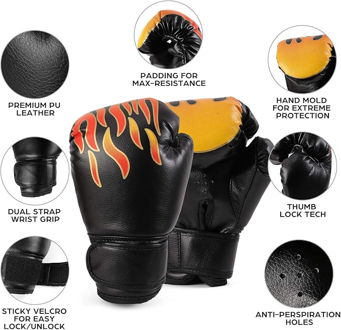 Odoland 3-in-1 Kids Youth Boxing Set - Punching Mitts, Kick Pads, Gloves for Boxing, Kickboxing