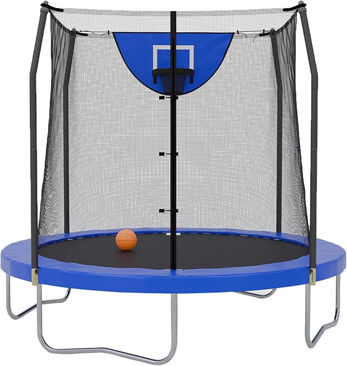 Skywalker Trampoline Outdoor 8 FT, 12 FT, 15 FT Jump N’ Dunk Round Outdoor Trampoline with Net