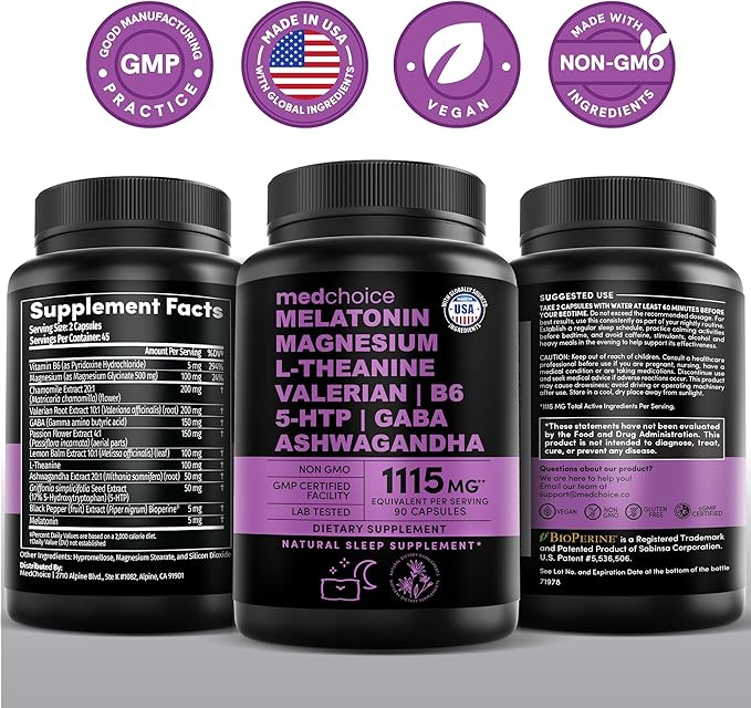 12-in-1 Melatonin Sleep Capsules - Natural Sleep Aids for Adults with Melatonin 5mg and Magnesium
