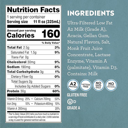 Pioneer Pastures - High Protein A2 Milkshakes - Vanilla - A2 Nutritional Milk, 30g Protein, 2g