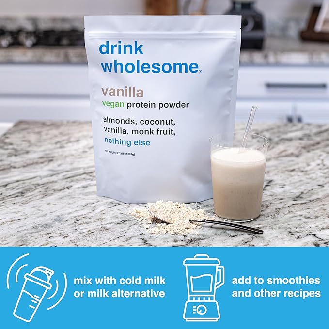 drink wholesome Vegan Vanilla Almond Protein Powder | for Sensitive Stomachs | Additive & Dairy