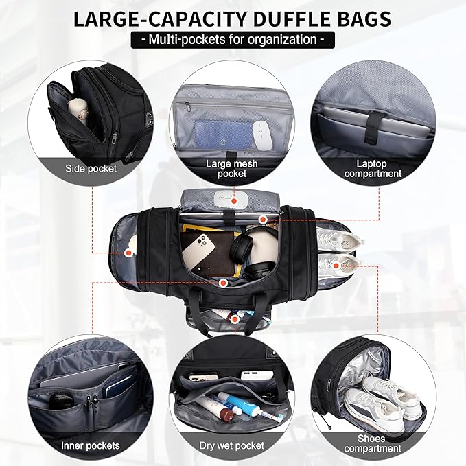 WITZMAN Duffle Bag for Men Nylon Large Gym Weekender Bag with Shoe Compartment Expandable Carry on