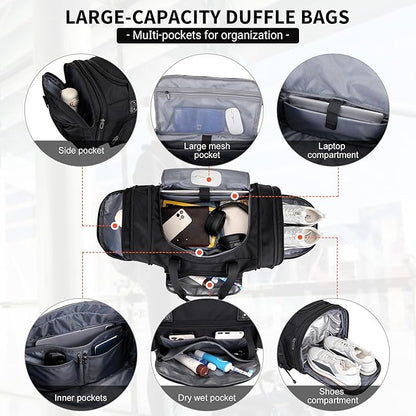 WITZMAN Duffle Bag for Men Nylon Large Gym Weekender Bag with Shoe Compartment Expandable Carry on