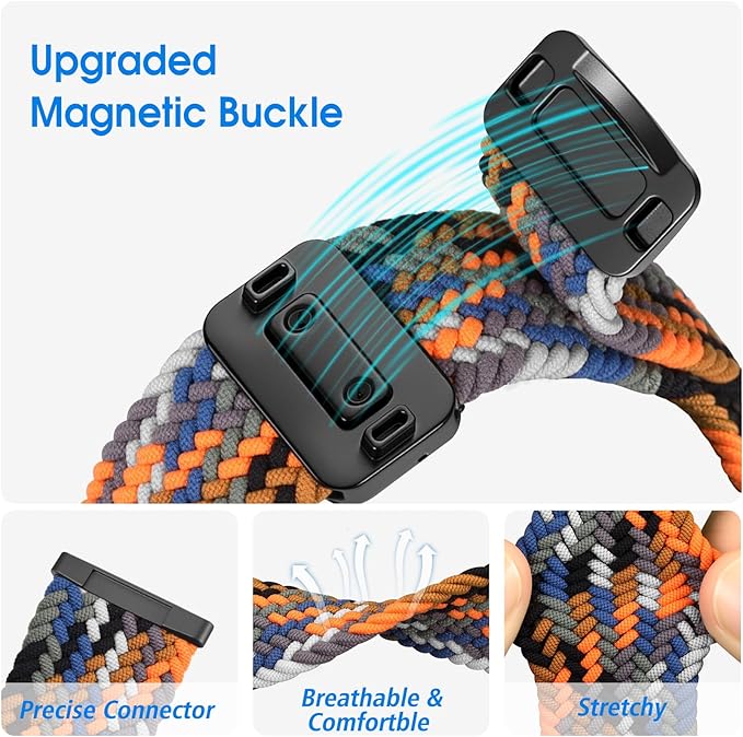 Fintie Magnetic Braided Stretchy Band Compatible with Fitbit Versa 4 3 / Sense 2 1, Soft Woven