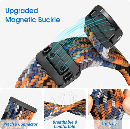 Fintie Magnetic Braided Stretchy Band Compatible with Fitbit Versa 4 3 / Sense 2 1, Soft Woven