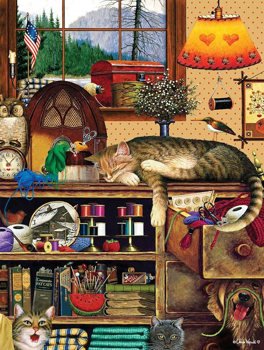 Buffalo Games - Charles Wysocki - Yarn Duty - 750 Piece Jigsaw Puzzle for Adults -Challenging