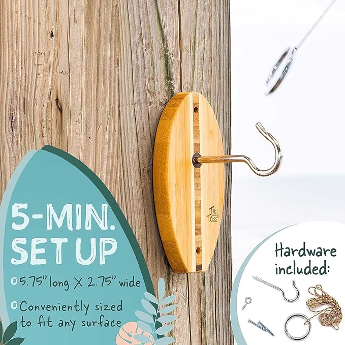 Tiki Toss Ring Toss Game for Adults & Kids - Hook and Ring Games with String and Hooks for