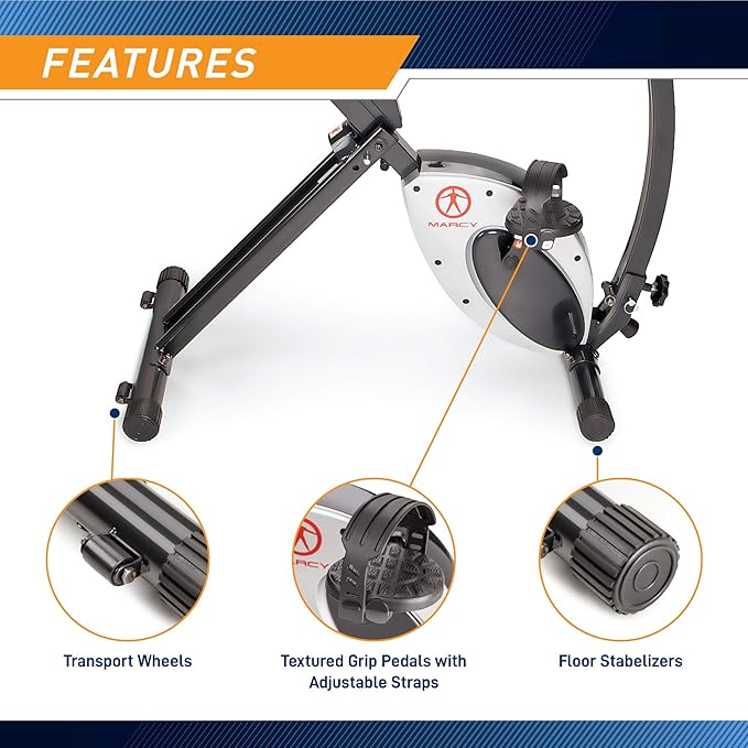 Marcy Foldable Upright Exercise Bike with Adjustable Resistance for Cardio Workout & Strength