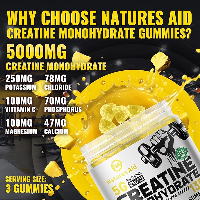 Creatine Monohydrate Gummies (5g) – Pre-Workout Energy & Muscle Growth Support for Men & Women |