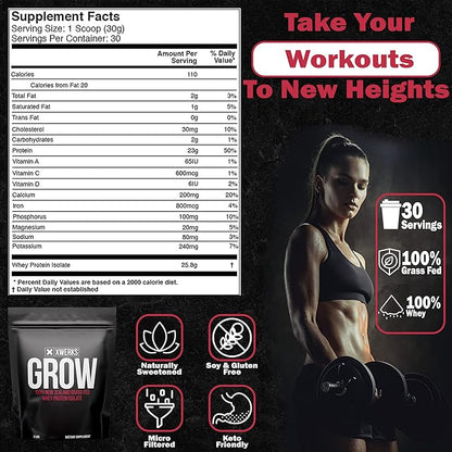 Xwerks Grow 100% New Zealand Grass Fed Whey Protein, 25g Pure Isolate Protein Powder Per Serving