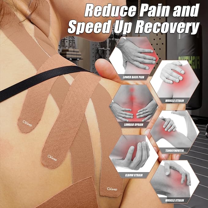 CKeep 4 Rolls Kinesiology Tape, Original Cotton Elastic Athletic Tape, 20 Precut 10" Strips Each