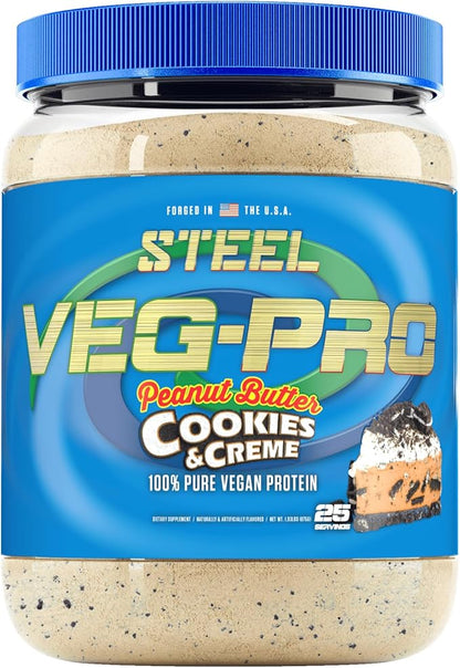 Steel Supplements Veg-PRO | Vegan Protein Powder, Peanut Butter Cookies & Creme | 25 Servings