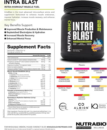 NutraBio Intra Blast Bcaa Powder Amino Acid Supplement, Electrolyte & Hydration Blend, Intra, Pre