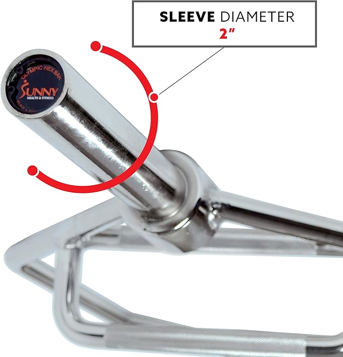 Sunny Health & Fitness Strength Training Olympic Hex Bar Barbell, High Load Capacity, Swivel