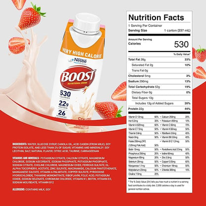 Boost Very High Calorie Strawberry Nutritional Drink ??22g Protein, 530 Nutrient Rich Calories, 8